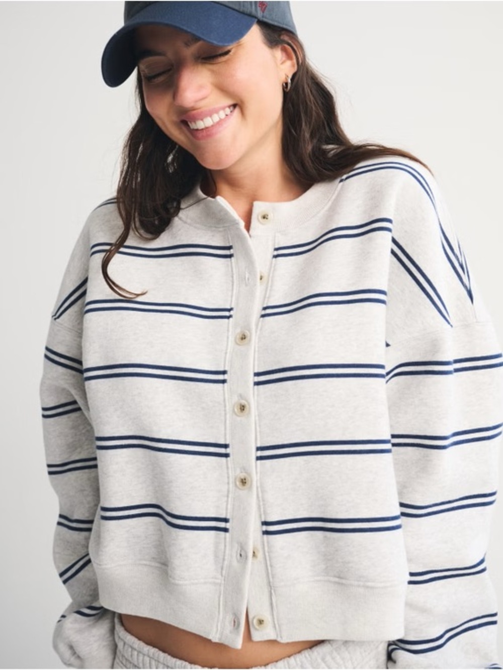 NWT Abercrombie & Fitch Sunday Shrunken Cardigan White & Navy Stripe